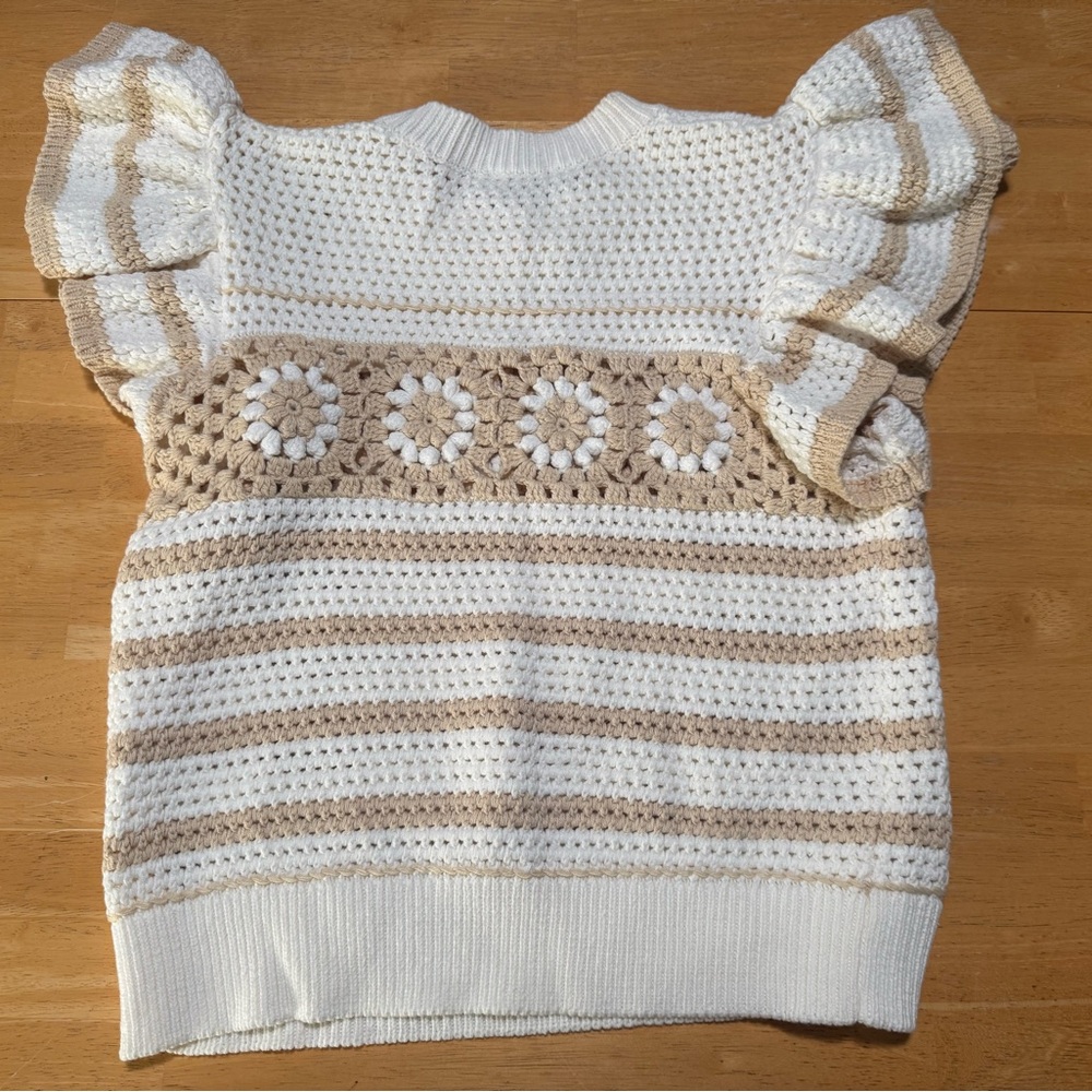 NWT Rails Ivory Oat Crochet Knit Ruffle Sleeve Top